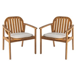 Acacia Wood Outdoor Dining Chairs Set of 2,Wooden Patio Chairs with Cushions and Armrests,Slatted Back Arm Chairs for Garden or Balcony-Koiai - 1 of 4