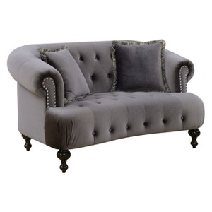 Harte Glam Button Tufted Loveseat Gray - ioHOMES
