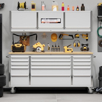 72" Tool Chest with 15 Drawers, Mobile Heavy-Duty Rolling Tool Cabinet with Locking System & Drawer Liners, Wheels