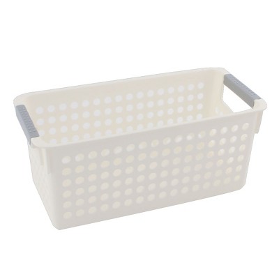 PiccoCasa Home Kicthen Hollow Out Circle Design Storage Basket Plastic Desk Drawer 11.2" x 5.3" White 1 Pc