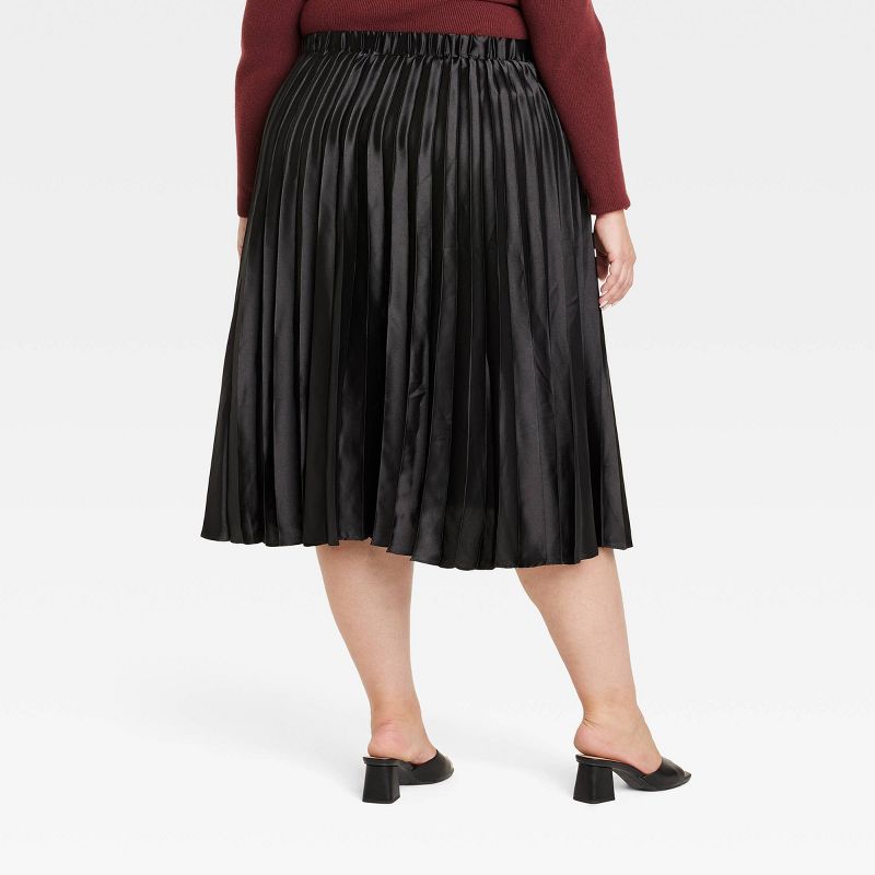 Women's Pleated Satin Midi A-Line Skirt - Ava & Viv™ , 2 of 7