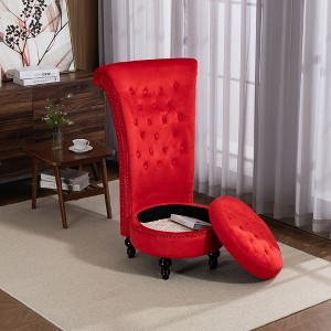 Bosmiller High Back Throne Royal Chair, Armless Accent with Storage, Nailhead Trim, Solid Rubberwood Legs for Living Room Bedroom - 1 of 4