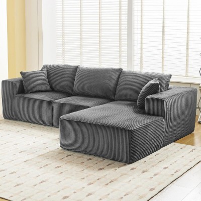 Acekool 108" L-Shape Cloud Couch - Right Chaise, Deep Seat Corduroy, Dark Gray