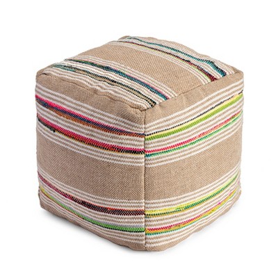 Soulard Handmade Beige & Multicolor Square Pouf Ottoman