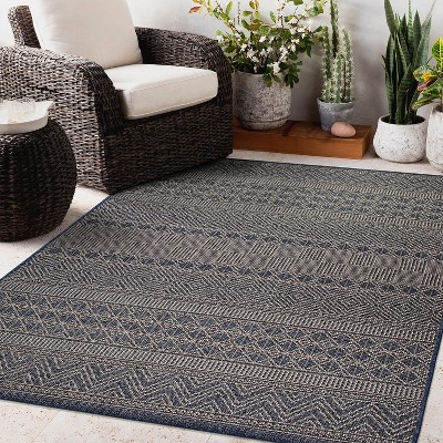 Modern Geometric Bohemian Blue 5' x 7' Indoor/Outdoor Rug