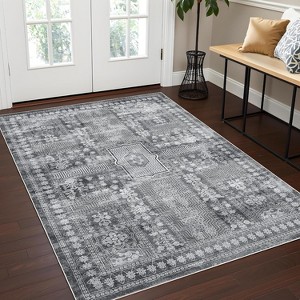 Washable Vintage Rug, Non-Slip Non-Shedding Carpet, Low Pile Floor Covering, Foldable Floral Print Soft Mat for Playroom, Bedroom Living Room - 1 of 4