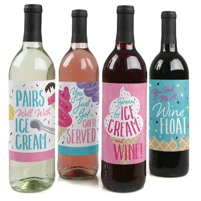Big Dot of Happiness Scoop Up the Fun - Ice Cream - Sprinkles Party Decorations for Women and Men - Wine Bottle Label Stickers - Set of 4