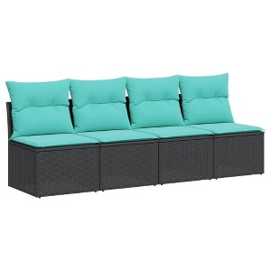 vidaXL 4-Seater Patio Sofa Outdoor Furniture - Black Poly Rattan with Cushions, Modular Design, Adjustable Feet - 1 of 4