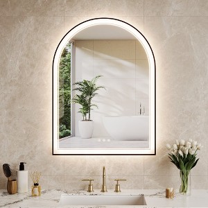 Arched LED Bathroom Mirror with Light, 3 Colors Dimmable Vanity Mirror, Anti-Fog, Tempered Glass, for Bedroom, Entryway, Bathroom,Gold - 1 of 4
