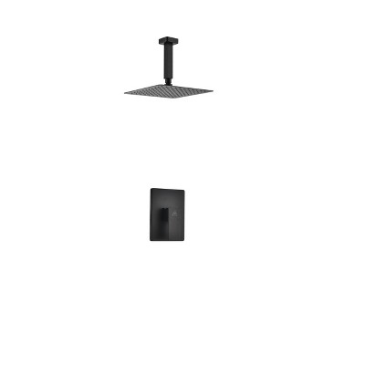 KubeBath Aqua Piazza Matte Black Shower Set with 8Inch Ceiling Mount Square Rain Shower