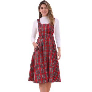 INSPIRE CHIC Women's Plaid Square Neck Belted Sleeveless A-Line Pinafore Dress - 1 of 4