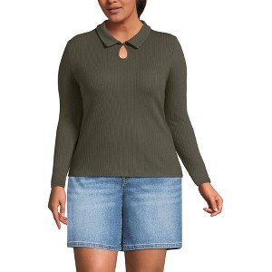 Lands' End Women's Long Sleeve Pointelle Rib Keyhole Polo Top - 1 of 4