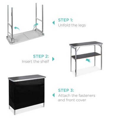 Sleek Black Portable Pop-Up Bar Table with Removable Skirt