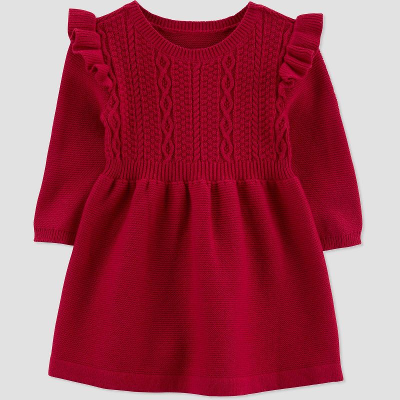 Carter's Just One You® Baby Girls' Long Sleeve Dress - Red/Gray, 3 of 6