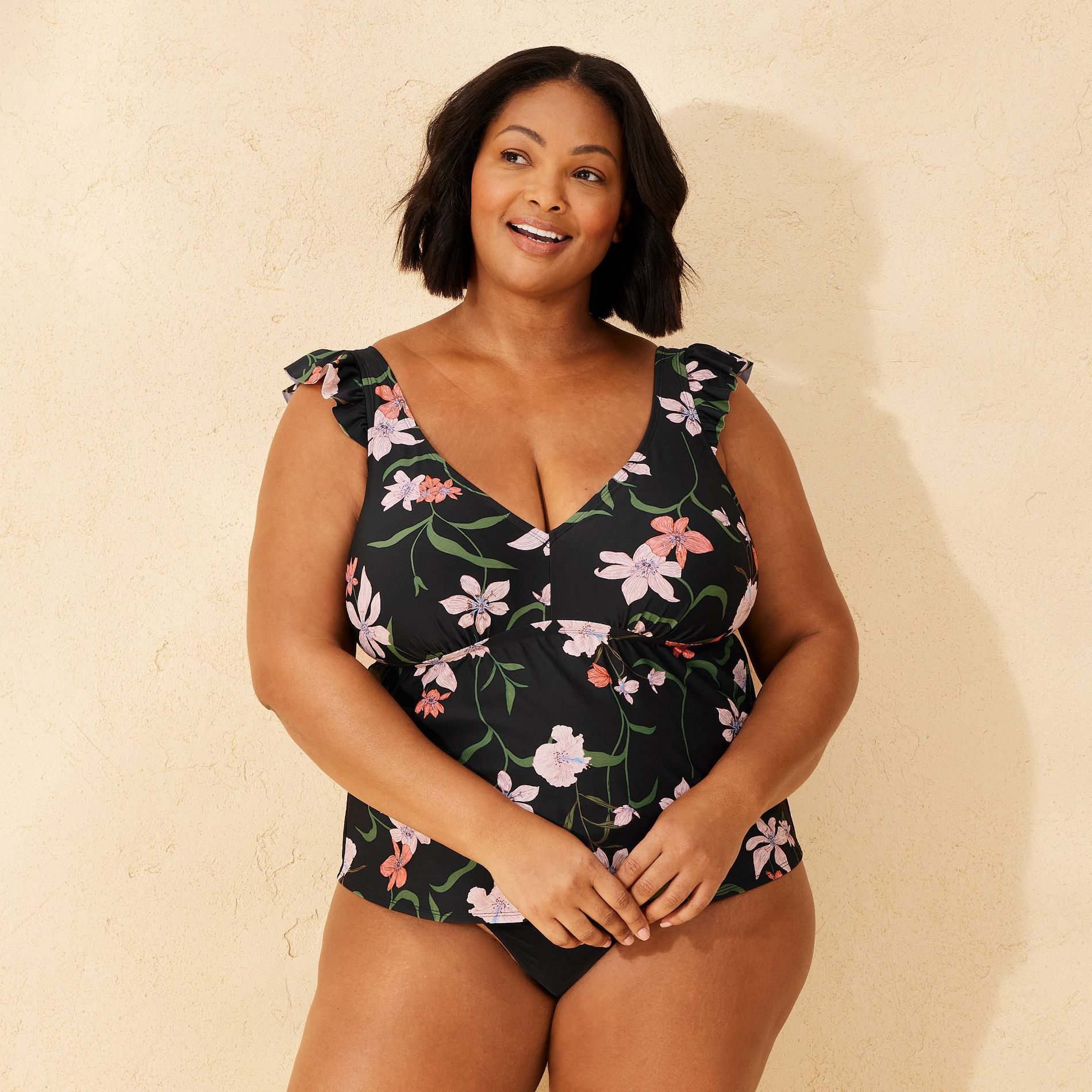 Women's Ruffle Plunge Tankini Top - Shade & Shore™ Multi Floral Print