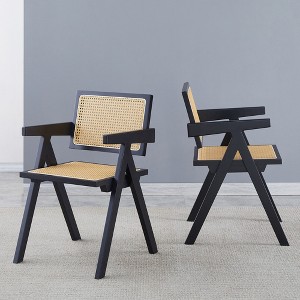 Vatros Rattan Dining Chairs Set of 2 Wooden Dining Chairs with Arms - 1 of 4