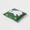 Polar Bear Fleece Applique Chambray Square Christmas Throw Pillow Green - Wondershop™ - image 3 of 4