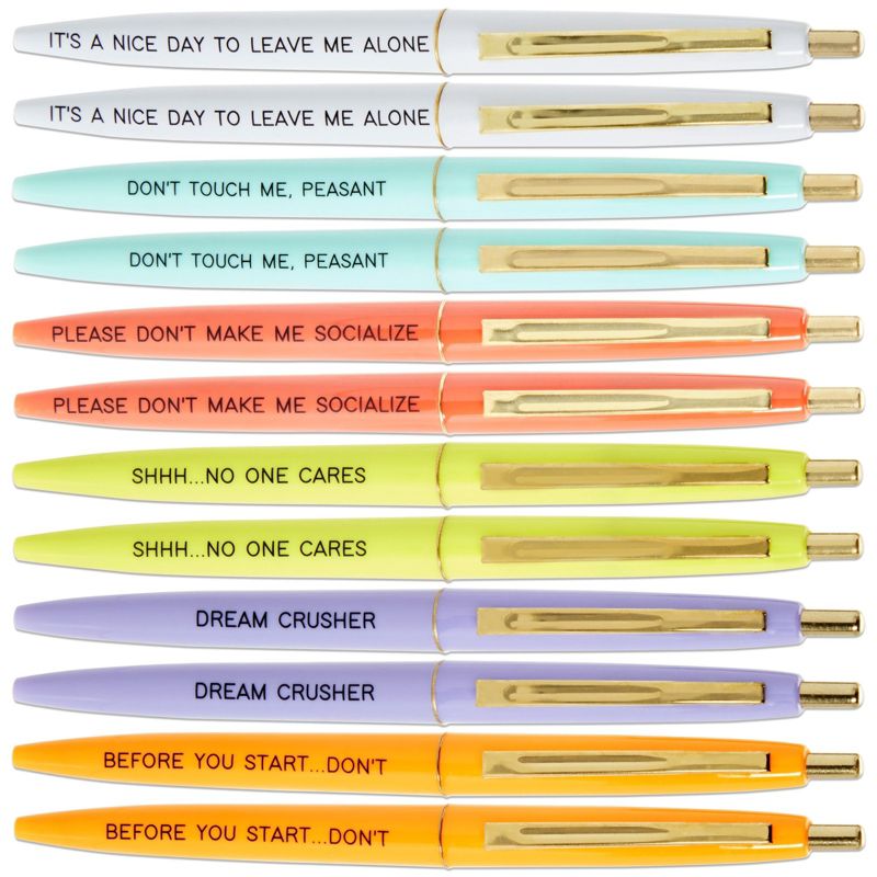 12 Pack Snarky Ballpoint Pens with Sarcastic Quotes, Funny Work Pens for Adults, Colleagues, Employee Appreciation Gifts, 6 Assorted Colors, 1 of 8