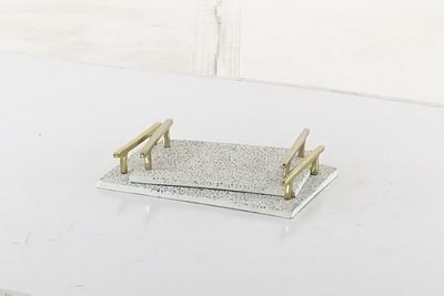 Elegant Black & White Terrazzo Tray Set with Aluminum Handles