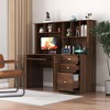 PAGED Home Office Computer Desk with Hutch, Writing Desk with 2-Tier Open Shelf and 3 Large Drawer for Living Room - 2 of 4