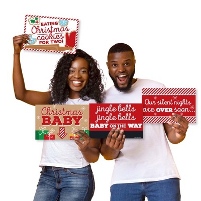 Big Dot of Happiness Jolly Santa Claus - Photo Prop Signs - Christmas Pregnancy Party Announcements - 10 Pieces