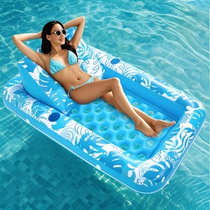 Sloosh Pool Tanning Adult Pool Float Inflatable Pool Lounger with Blue Leaf Design - Cozy, Trendy, and Perfect for Relaxation - 1 of 4