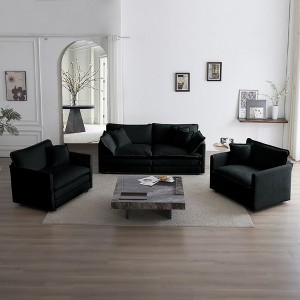 3 Piece Sofa Set with Arm Pillows and Toss Pillows Sofa Set Include 2 Piece of Arm Chair and One 2 Seat Sofa Green Chenille - 1 of 4