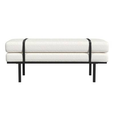 Cream Boucle Upholstered Bench with Black Metal Base