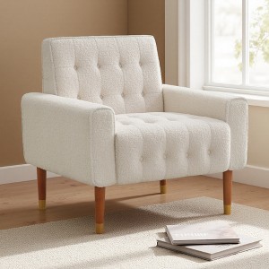 33.75" Accent Chair with Soft Fabric, Armrests and Gold-Finished Wood Legs - 1 of 4