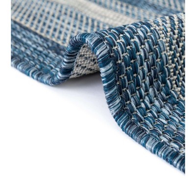 Serene Blue Flatweave 5'3" x 8' Outdoor Rug with Simple Border
