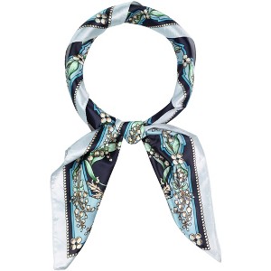 Elerevyo Women's Floral Printed Square Silk Feeling Satin Scarves Head Wrap Bandanas 35.4" X 35.4" - 1 of 4