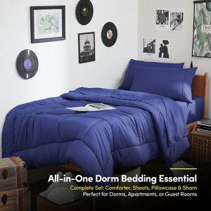 7PC Campus Ready Dorm Twin XL Bedding Bundle, Solid Comforter, Pillows and Sheet Set - 1 of 4
