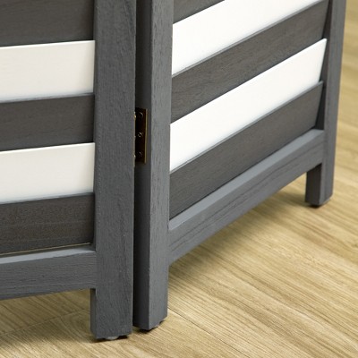 Gray Solid Wood 4-Panel Folding Room Divider
