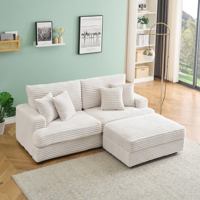 82'' L-Shaped Sectional Sofas with Movable Footstool, Storage Function, and 4 Toss Pillows