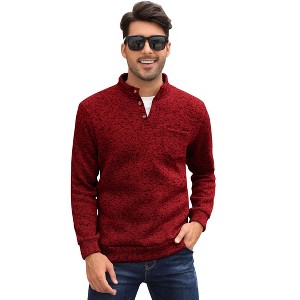 BLUEMING Men's Marled Knit Fleeced Sweatshirts Henley Neck Tops Warm Knitted Winter Thermal Sweat Shirts Button Mens Pullovers - 1 of 4