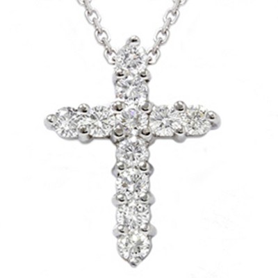 Pompeii3 1ct Diamond Cross Pendant 14K White Gold 1" Tall