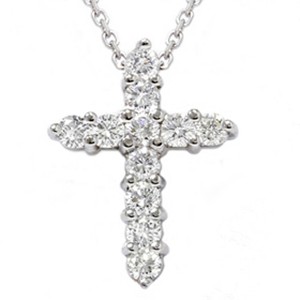 Pompeii3 1ct Diamond Cross Pendant 14K White Gold 1" Tall - 1 of 4