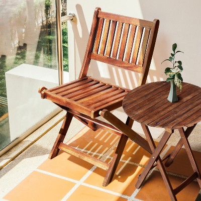 MOEPISY Wooden Folding Patio Furniture for Garden Backyard Balcony Porch w/ 1 Coffee Table and 2 Foldable Chairs