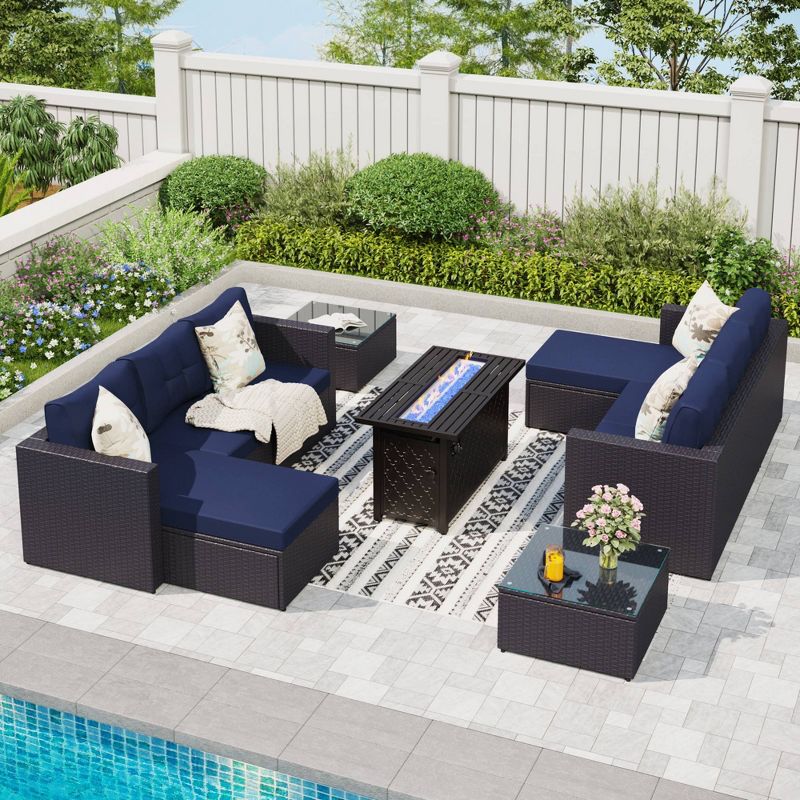 7pc Steel & Wicker Outdoor Rectangular Fire Pit Set with Cushions - Captiva Designs
, 1 of 14