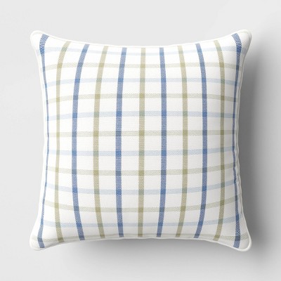 Woven Grid Square Throw Pillow White/Blue/Light Green - Threshold&#8482;
