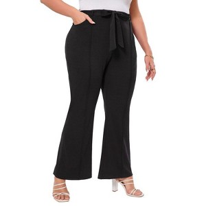 Coolmee Womens Plus Size Bell Bottom Pants Tie Front Fashion Outfits Pockets Spring Fall Pants Slim Business Casual Work Pants - 1 of 4
