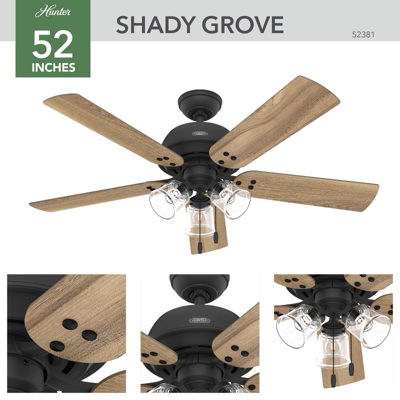 52" Shady Grove Ceiling Fan with Light Kit and Pull Chain (Includes LED Light Bulb) - Hunter Fan, 2 of 15