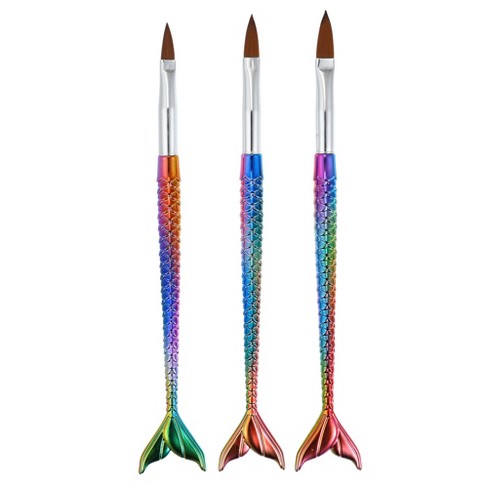 Unique Bargains Nail Art Brushes Silver Tone Multicolored 3 Pcs : Target