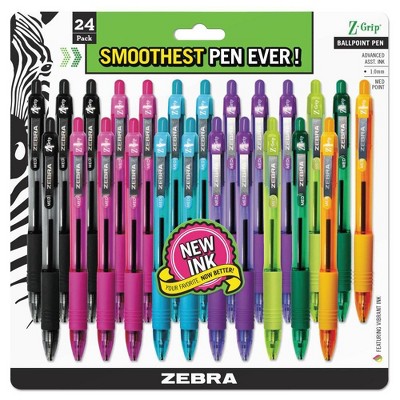 Zebra Z-Grip Retractable Ballpoint Pen, Assorted Ink, 1.0 mm Medium Point, 24/Set