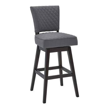 26" Gia Tufted Faux Leather Wood Swivel Counter Height Barstool Gray - Armen Living