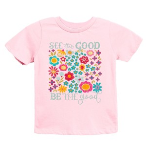 The Juniper Shop See The Good Be The Good Floral Youth Short Sleeve Tee - S - Pink - 1 of 4