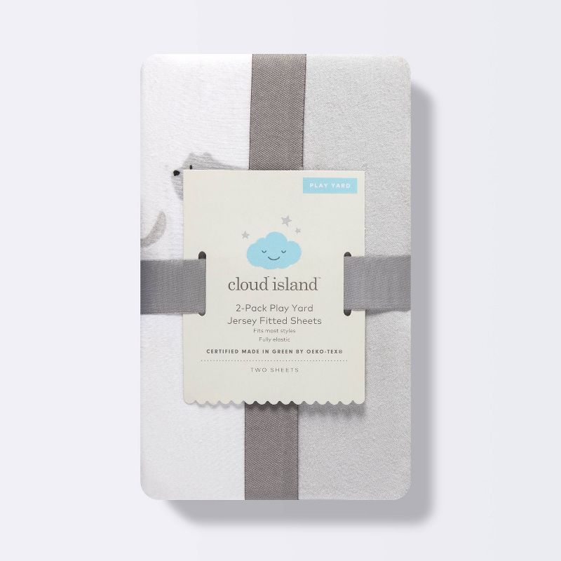 Fitted Play Yard Jersey Sheet 2pk - Cloud Island&#8482; Two by Two Animals and Solid Gray, 5 of 6