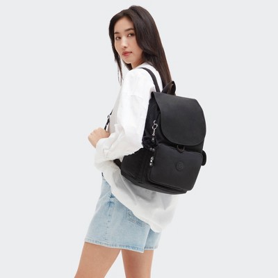 Black Nylon Women's Trapezoid Backpack with Silver Accents