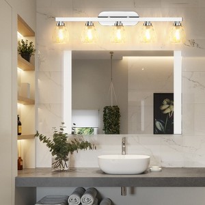 4 Light Bathroom Light Fixtures,32" Modern Vanity Lights over Mirror with Hammered Glass,Wall Light Fixture for Living Room Bedroom Porch - 1 of 4