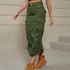 Women Y2k Cargo Long Skirt Low Waist Drawstring Maxi Skirt Ruched Vintage Slit Cargo Skirt with Pockets - 4 of 4
